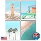 Ocean Art Print Set - Tropical Palm Trees and Surfing Wall Art Posters - Uniq