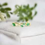18K Gold Plated 925 Silver Natural Marquise Cut Emerald Engagement Ring for Her