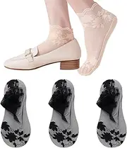 [SooGree] 3Pairs Women's Lace Ankle Socks Mesh Fishnet Ankle Socks No Show Socks Low Cut Non Slip Socks Girls Hidden Socks