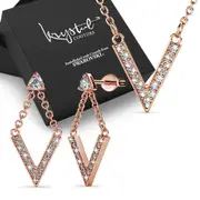 Boxed Luxury V Shaped Rose Gold Set Embellished with SWAROVSKI® Crystals
