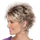 Dark Brown Mixed Blonde Highlight Pixie Cut Wigs Synthetic Layered Wigs