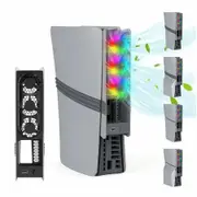 PS5 Slim PS5 Pro Cooling Fan Disc Digital Ultra-Quiet Adjustable 3 Speed Fan with USB 3.0 Port Dynamic RGB Lighting(Gray)