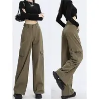 在飛比找ETMall東森購物網優惠-軍綠色褲子爆款加長高腰休閑工裝