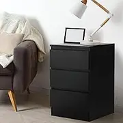 OIKITURE Bedside Table 3-Drawers with Thick Board, Nightstand Storage Cabinet with Coated Runners, Side Table Modern for Hallway, Bedroom and Living Room, Black