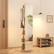 AnywaysWood Full Length Mirror with Stand,Mirror Coat Rack,65.7 ''×15.8 ''Floor Mirror for Bedroom, Living Room, Dressing Room(Natural)