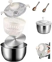 6L Stainless Steel Salad Spinner – Best Rated Vegetable Spinner, Fruit Washer & Lettuce Dehydrator, Multifunctional BPA-Free Manual Salad Maker for Home or Commercial Kitchen,Plastic 5L