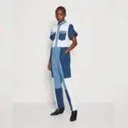 NWT FARM Rio Cutwork Denim Jumpsuit, Sz 25, colorblock, jean, patchwork, cotton