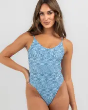 [Rhythm] Rhythm Women's Journey Tie Back Minimal One Piece Bathing Suit in Blue Size 12 12 Blue