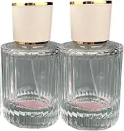 50ml Refillable Glass Perfume Spray Bottle Travel Atomiser with Vertical Striped Crystal Glass Design Thickened Base Large Capacity Fine Mist Spray (White-2P-50ML)