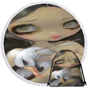 My Albatross Sad Art Painting Girl and Albatross Round Beach Towel