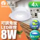 【舞光】4入組-可調角度LED浩克崁燈8W 崁孔 9CM(白光/自然光/黃光)