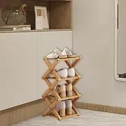 BlyeMichdi 4 Tier Bamboo Folding Shoe Rack, Portable Folding Shoe Storage Rack,Vertical Bamboo Foldable Shoes Shelf,Wooden Narrow Tall Shoe Storage Rack for Hallway, Entryway, Corridors, Bedrooms
