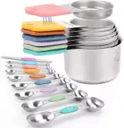 Functional Magnetic Measuring Set: 16 Stainless Steel Cups & Spoons with Leveler