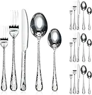 20pcs Stainless Steel Flower Pattern Cutlery Set, Elegant Flower Pattern Cutlery Set, Silver Cutlery Set with Knives,Forks,Spoons, Smooth Pattern Design Silverware Set for Kitchen