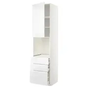 METOD / MAXIMERA high cab f oven w door/3 drawers, white/Voxtorp high-gloss/white, 60x60x240 cm