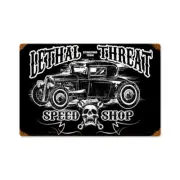 LETHAL THREAT ESTABLISHED 69 SPEED SHOP 18" HEAVY DUTY USA METAL HOME DECOR SIGN