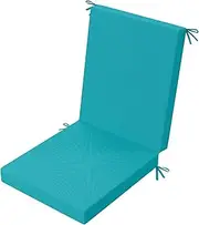 PRIMEPATIO Outdoor Patio Dining Chair Cushion, High Back Density Foam Waterproof Garden Cushions with Removable Cover, Weather Resistant Chair Seat Pad with Ties, 105x45x7cm, Blue