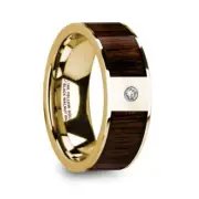 Thorsten PANTHERAS Polished 14k Yellow Gold Walnut Wood Diamond Men’s Wedding Ba
