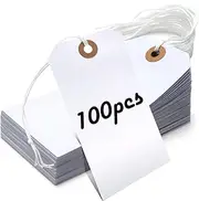 Coitak 100 PCS Blank Shipping Tags with String, Large Price Tags with String Attached, Reinforced Eyelet Writable Price Tags Paper Tags Gift Tags, White