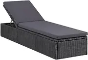 Generic Sunlounger Poly Rattan Black and Dark Grey