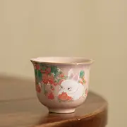 Ru Kiln Pink Rabbit Teacup Ceramic Flower Mouth Open Piece Raised Bubble Tea Cup