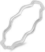 [Sac Silver] Thin Wave Eternity Stackable Ring New .925 Sterling Silver Thumb Band Sizes 3-12