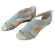Charter Club Ginifur Strappy Rhinestone Detail Back Zip Wedge Sandal NEW 12
