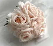 Real Touch Rose Bouquet Soft Pink Latex Roses Faux Silk Flowers Pre Made Posy x1