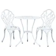 Gardeon 3PC Outdoor Setting Bistro Set Chairs Table Cast Aluminum Patio Furniture Tulip White