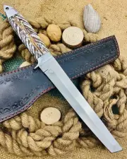 custom handmade steel D2 tanto knife with beautifull pine con handle