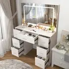 7 Drawers Dressing Table with LED Lighted Mirror Vanity Set Make Up Dresser Desk