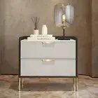 Modern Bedside Table End Table Nightstands with 2 White Pleated Drawers Storage