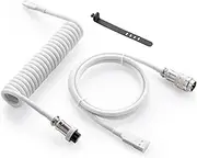 GunMjo Pro Custom Coiled USB C Cable for Gaming Keyboard, Double-Sleeved Mechanical Keyboard Cable with Detachable Metal Aviator, 1.5M USB-C to USB-A, White Color