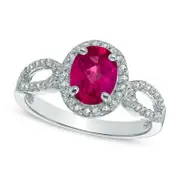Oval Lab-Created Ruby and White Sapphire Ring in Sterling Silver