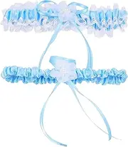 [TINEASUR] Lace Bowknot Leg Garters Set for Wedding Lingerie Bridal Accessories Elegant Leg Decorations Garters Blue