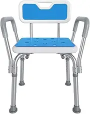 MegLob Lightweight Shower Chair Bath Stool, Aluminum Alloy Shower Chair with Backrest & Armrest, Height Adjustable Shower Bath Bench, Nonslip Bathing Bench Stool for Elderly, 330Lbs Capacity,Blue