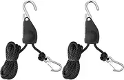 iPower 2-Pack 1/2 Inch 14.7-Feet Long Heavy Duty Adjustable Rope Clip Hanger Ratchet Tie Down (250lbs Weight Capacity) Reinforced Metal Internal Gears, Black
