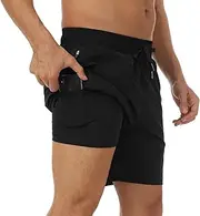 [Queday] Mens 2 in 1 Running Shorts with Liner 7 Inch Quick Dry Gym Athletic Workout Shorts with 2 Side Pockets with Zipper Back Pocket Inner Pocket