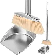 Broom and Dustpan Set Stainless Steel Upright Broom Dustpans with Long Handle Heavy Duty Dustpan Broom Combo Set Portable Sweeper and Dustpan Set for Home Office Dorm