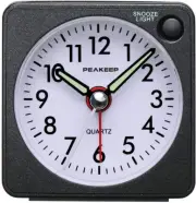 Peakeep Ultra Small Travel Alarm Clock, Black, Silent Analog Quartz