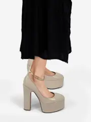 White Patent Platform Tan-Go Pumps