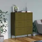 Industrial Drawers Cabinet Steel Storage Dresser Table Tallboy Sideboard Olive