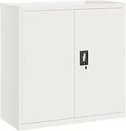 Metal Garage Storage Cabinet with 2 Doors and 2 Adjustable Shelves, Steel Lockable File Cabinet, Locking Tool Cabinets for Home Office, 90 x 40 x 90 cm White