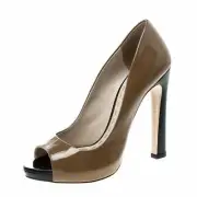 MIU MIU AMAZING BICOLOR TAN BLACK PLATFORM OPEN TOE PUMPS EU 39.5 I LOVE SHOES