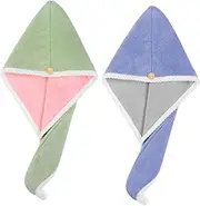 2Pcs Hair Drying Hats Coral Fleece Quick Drying Towel Wrap Turban Comfortable and Absorbent Hair Cap for Women and Colors