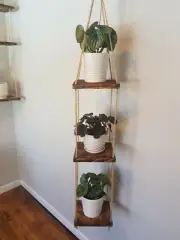 Rustic 3-tier Adjustable Hanging Plant Shelves. Plants and Hangers/hooks Not...