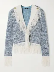 [Balmain] Balmain - Fringed Tweed Jacket - Blue - FR 38 FR 38 Blue