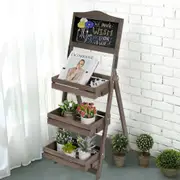 Wood A-Frame Sidewalk Menu Chalkboard Plant Stand Flower Rack with 3 Removable Tray
