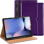 DTTO for Galaxy Tab S9 Plus Case / S9 FE Plus 5G Case 12.4 Inch 2023, Premium Leather Business Folio Cover with S Pen Holder & Hand Strap for Samsung Galaxy Tab S9+ / S9 FE+ 2023, Dark Purple
