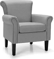 Giantex Modern Fabric Upholstery Accent Chair, Comfortable Armchair w/Adjustable Foot Pads & Stable Frame, Overstuffed Backrest & Soft Cushion, Ideal for Office, Study, Living Room (Light Gray)